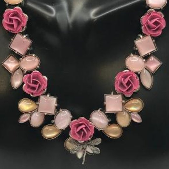 Vintage Mary DeMarco (La Contessa) Antique Silver-Tone & Pink Roses Necklace - Picture 2 of 11